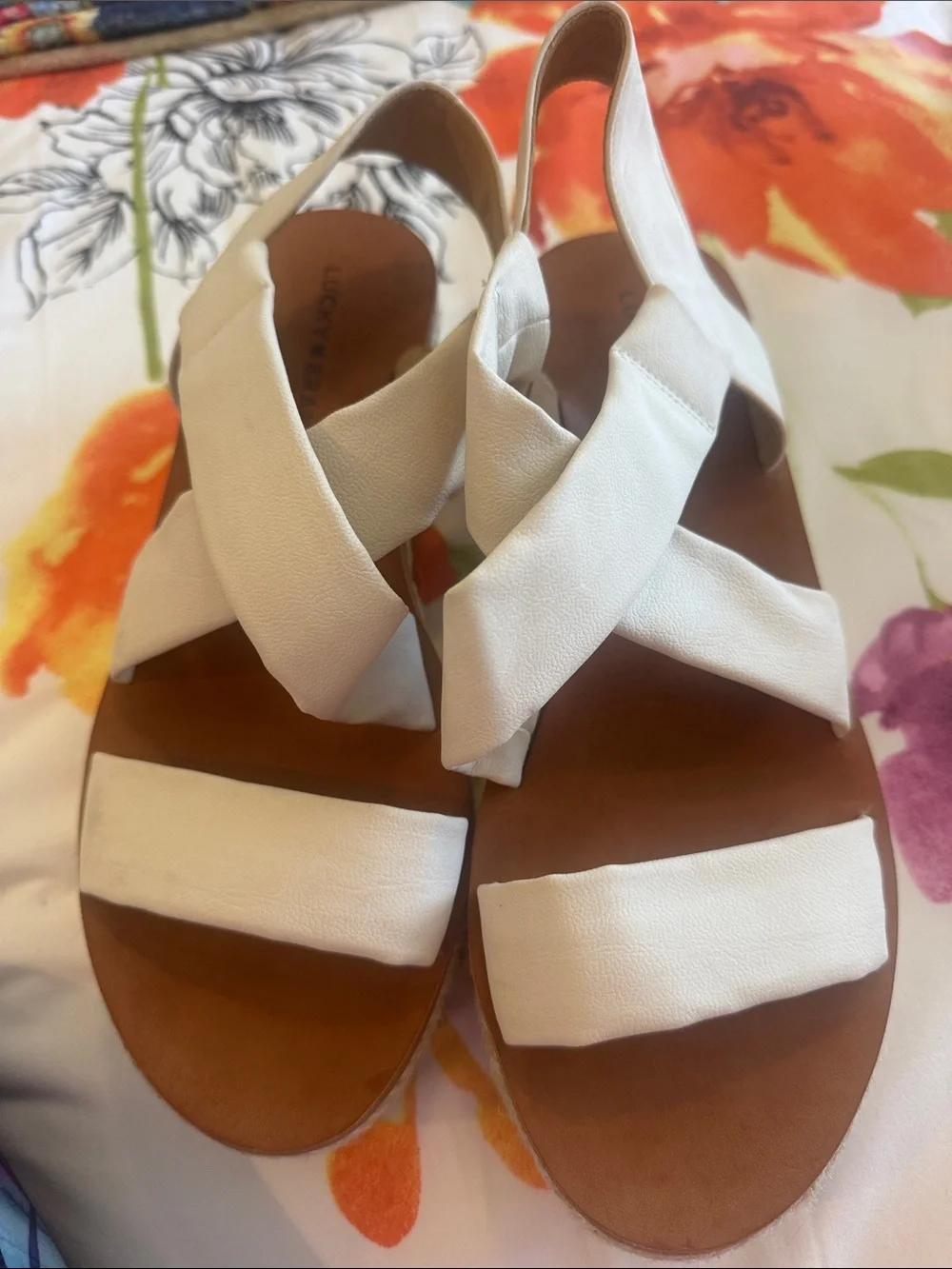 Lucky Brand White Leather Crisscross Espadrille Sandals
